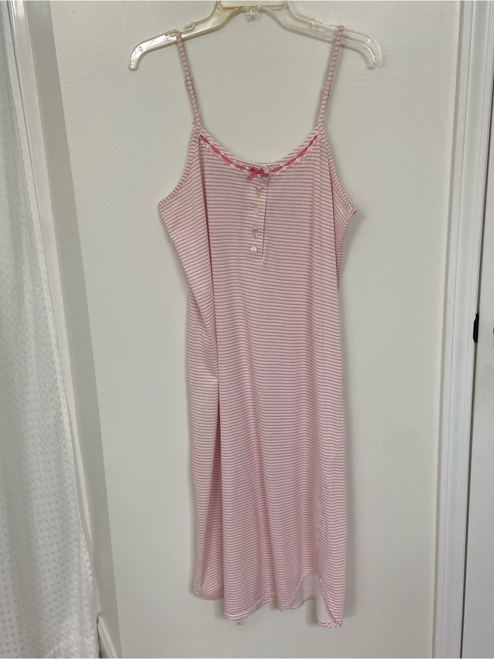 Y2K Sasson Signature Pink Stripe Coquette Cami Nightgown Sleep Dress L Balletcor